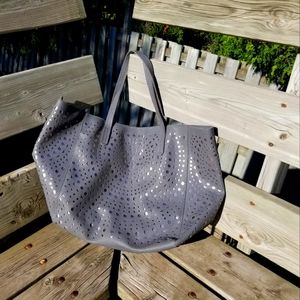 Gray Faux Leather Cut-out Tote